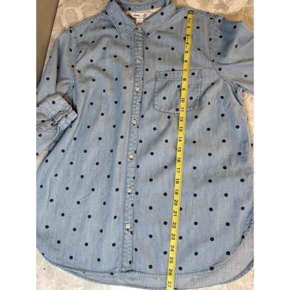 Old Navy Shirt Womens Polka Large Dot The Classic Shirt Chambray Blue Button Up - Picture 8 of 8